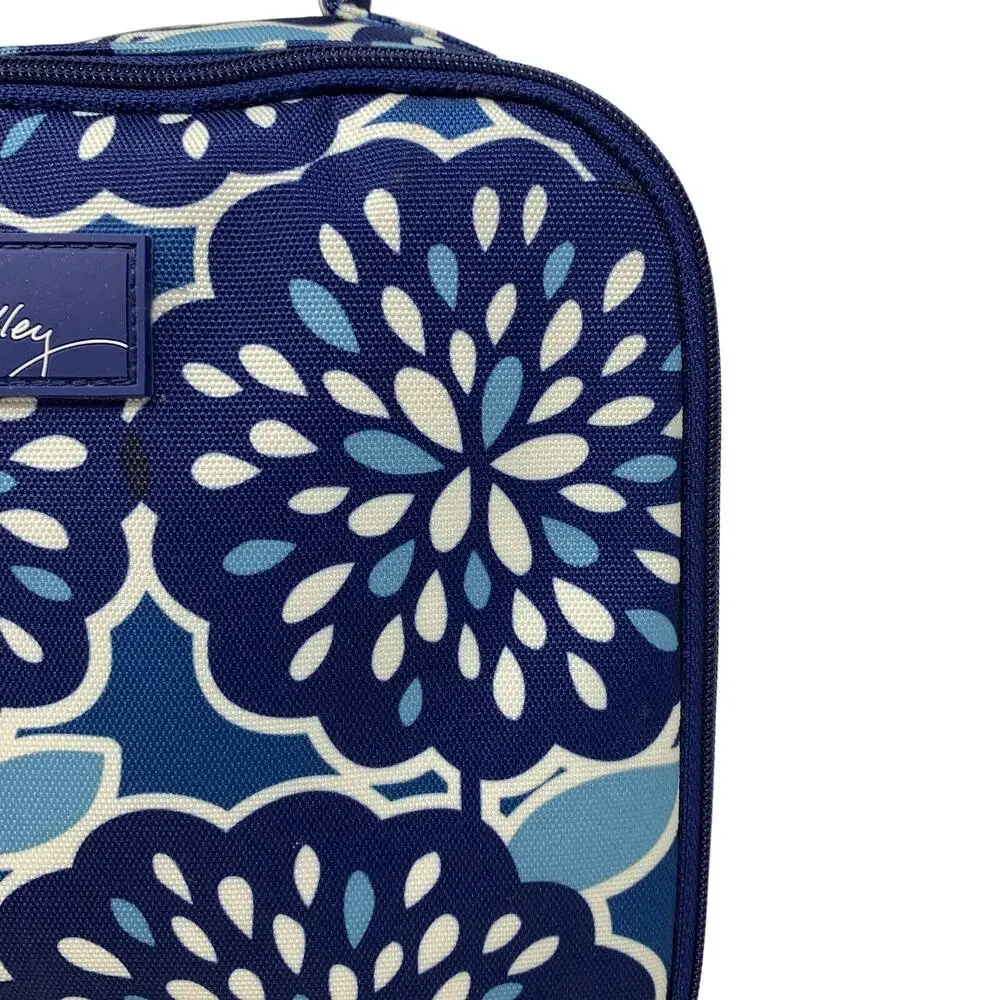 Vera Bradley Large Cosmetic Makeup Bag Travel Case Blue Floral Zip Around